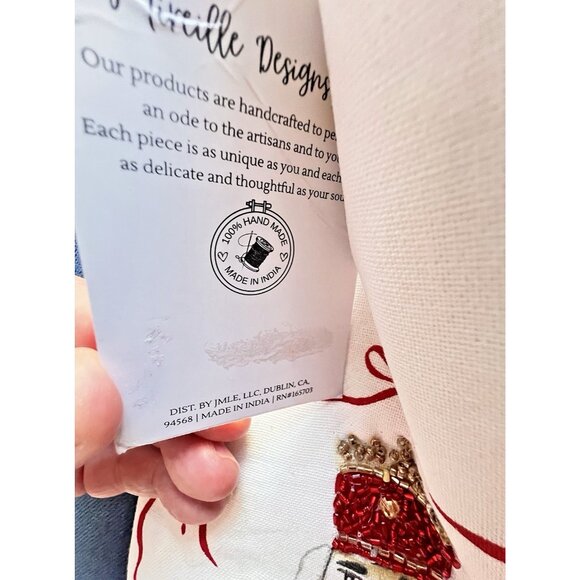 CHRISTMAS NUTCRACKER Dish Kitchen Towel S/2 Embroidered BEADED Green Jacket GIFT - Picture 9 of 10